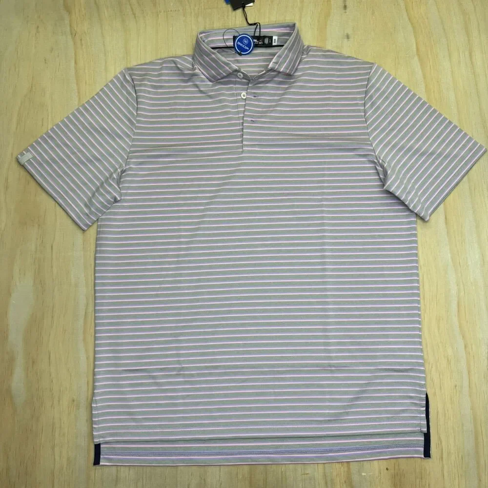 NEW Ralph Lauren RLX  Golf Polo Shirt Mens LG Striped Pink Gray Purple